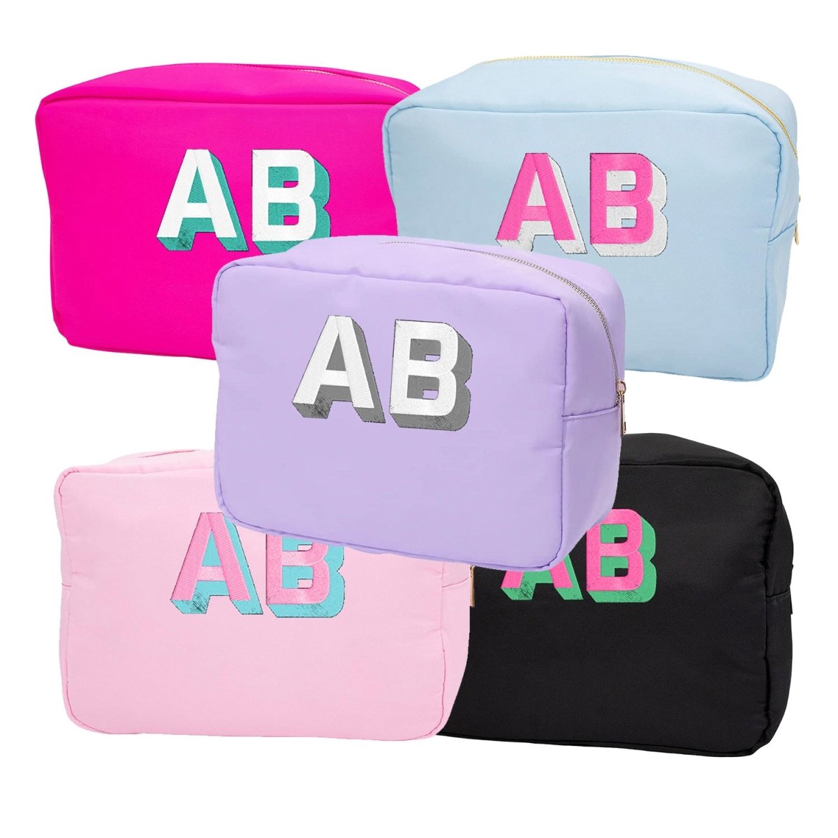Personalized Shadow Block Initials Large Pouch