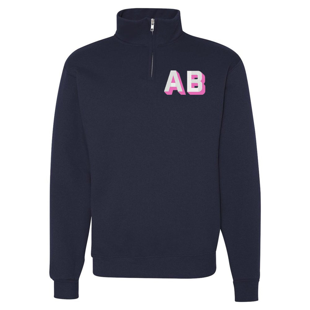 Personalized Shadow Block Initials Quarter Zip Sweatshirt