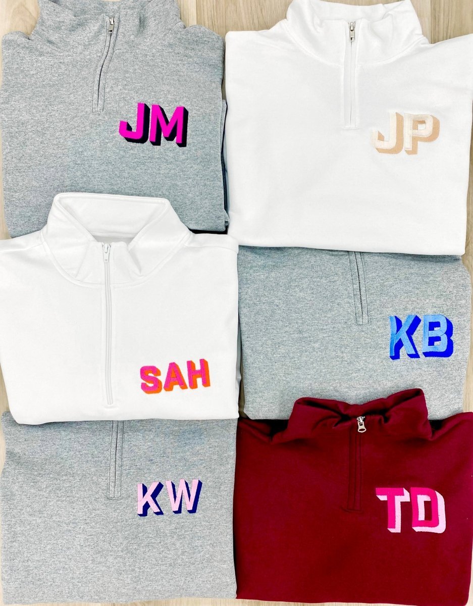 Personalized Shadow Block Initials Quarter Zip Sweatshirt