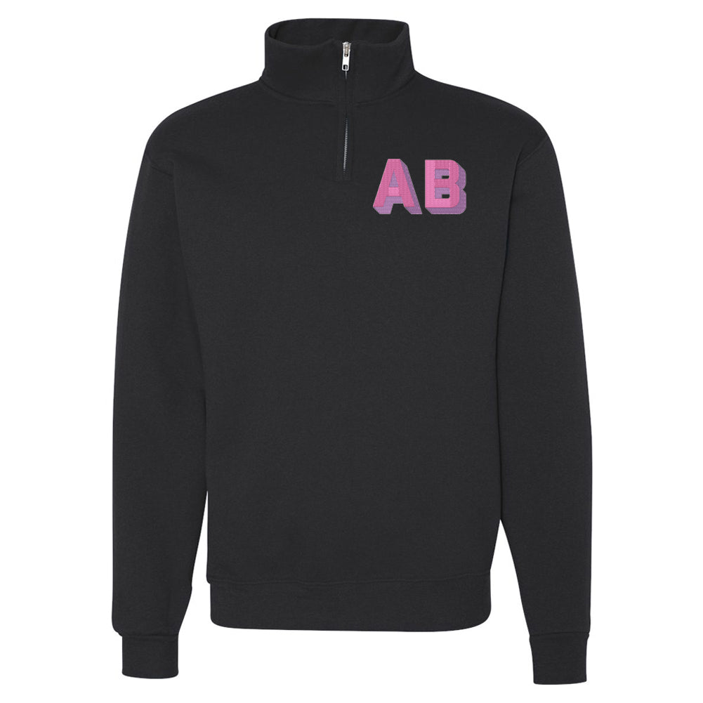 Personalized Shadow Block Initials Quarter Zip Sweatshirt