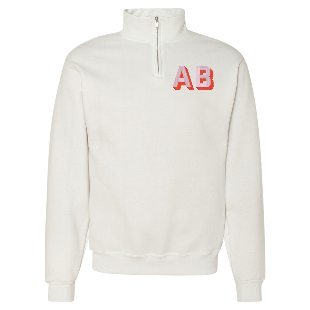 Personalized Shadow Block Initials Quarter Zip Sweatshirt