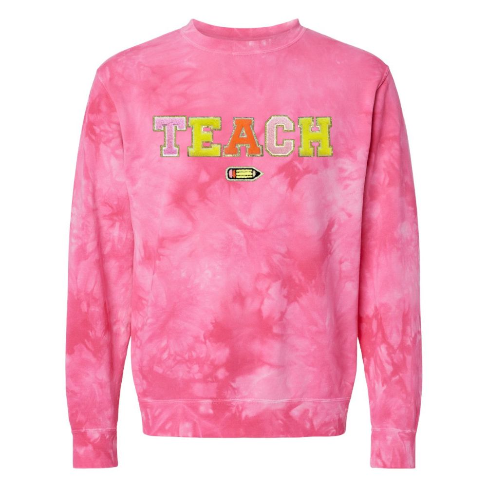 'Teach In Technicolor' Tie Dye Letter Patch Crewneck