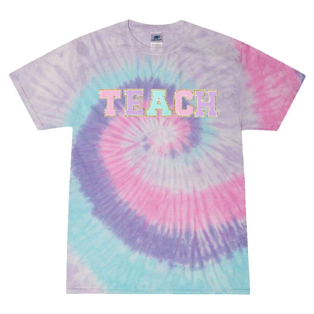 'Teach In Technicolor' Tie Dye Letter Patch T-Shirt