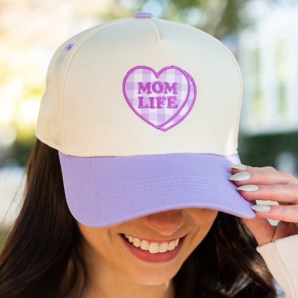 Gingham Heart 'Mom Life' Applique Snapback Hat