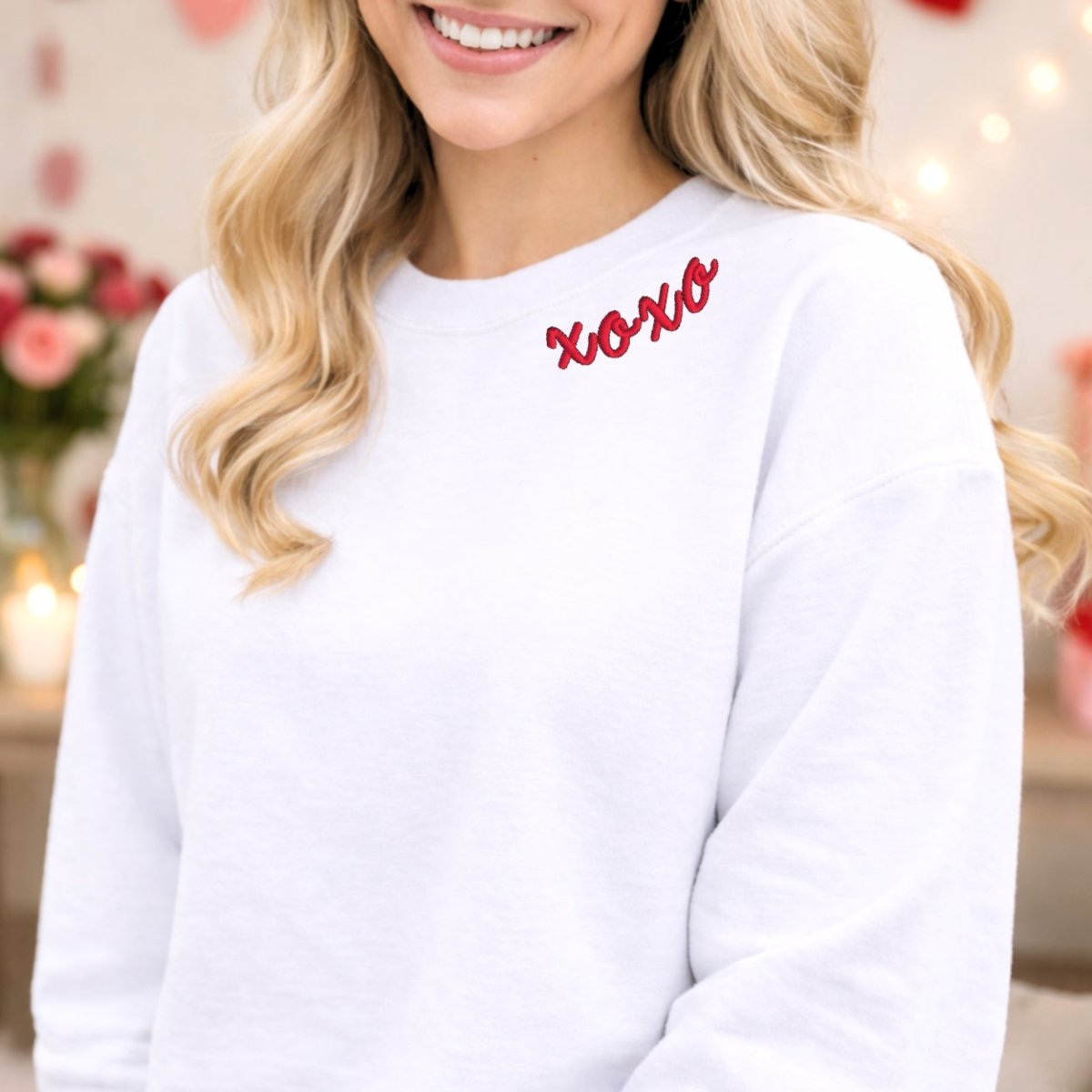'XOXO Kisses' Embroidered Collar Wrap Sweatshirt