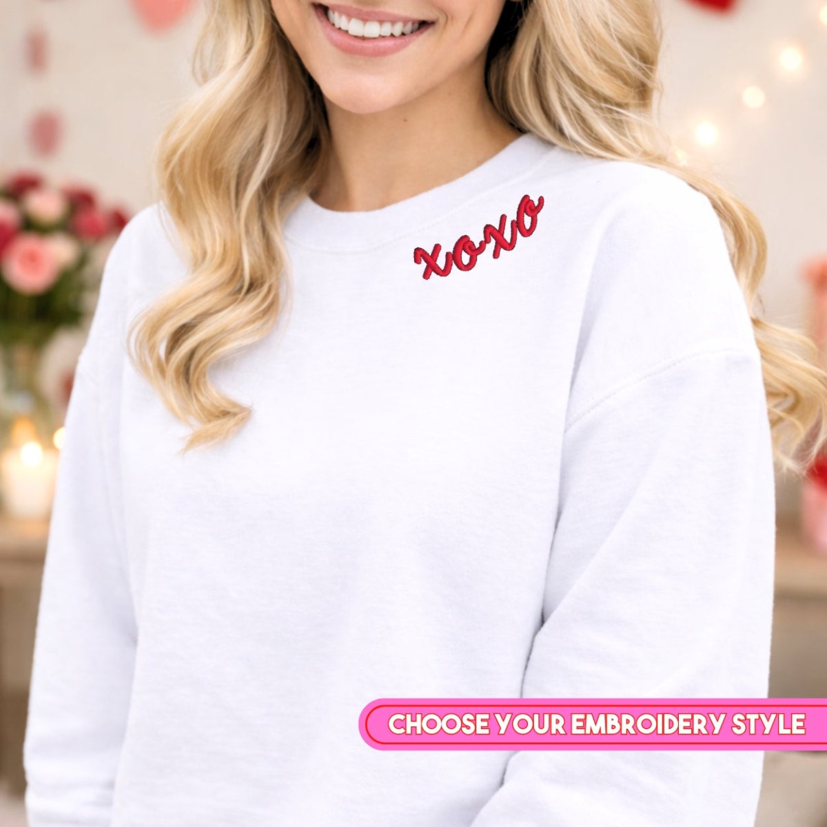 'XOXO Kisses' Embroidered Collar Wrap Sweatshirt