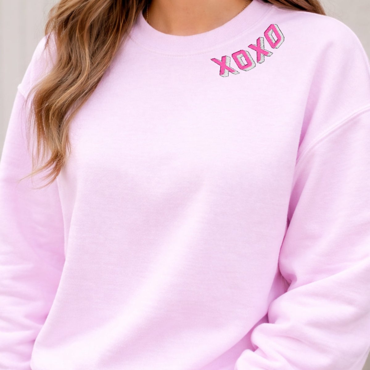 'XOXO Kisses' Embroidered Collar Wrap Sweatshirt
